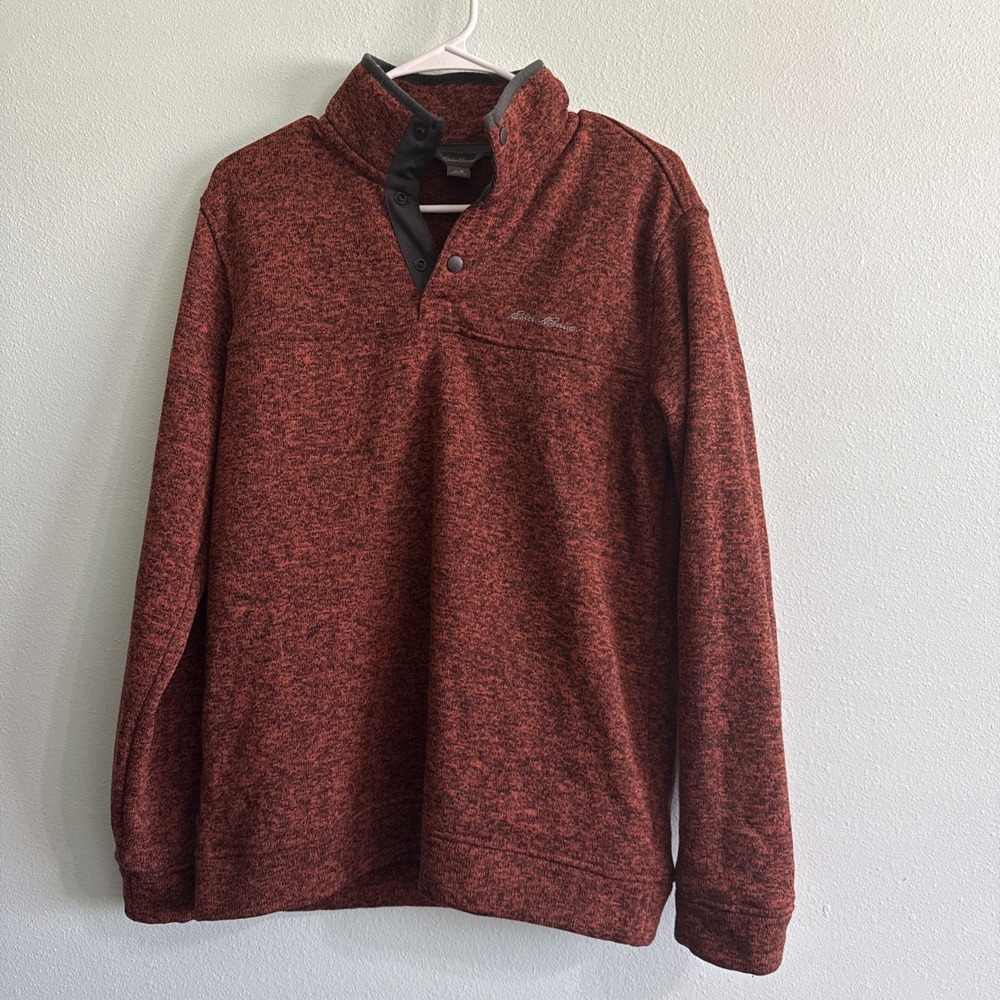 Eddie Bauer Radiator Pullover Mens M Medium Orange 1/4 Snap Button‎ Fleece Mock